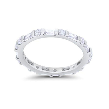 Art Deco Baguette Simulated Cubic Zirconia Wedding Ring 925 Sterling Silver